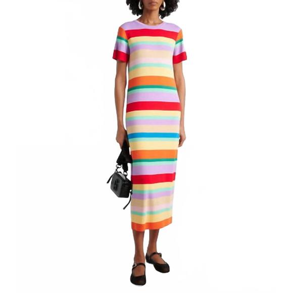 NEW RIXO duster stripe midi dress in multicolor - Picture 1 of 4